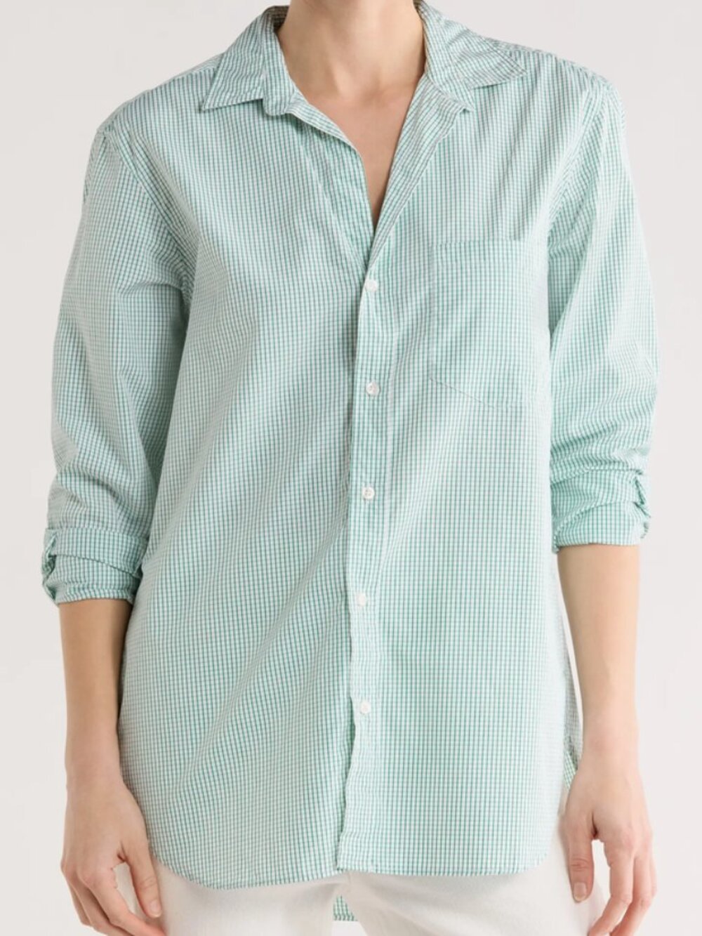 Frank & Eileen Joedy Oversize Cotton Buttonup Shirt Green & White Checked S NWT